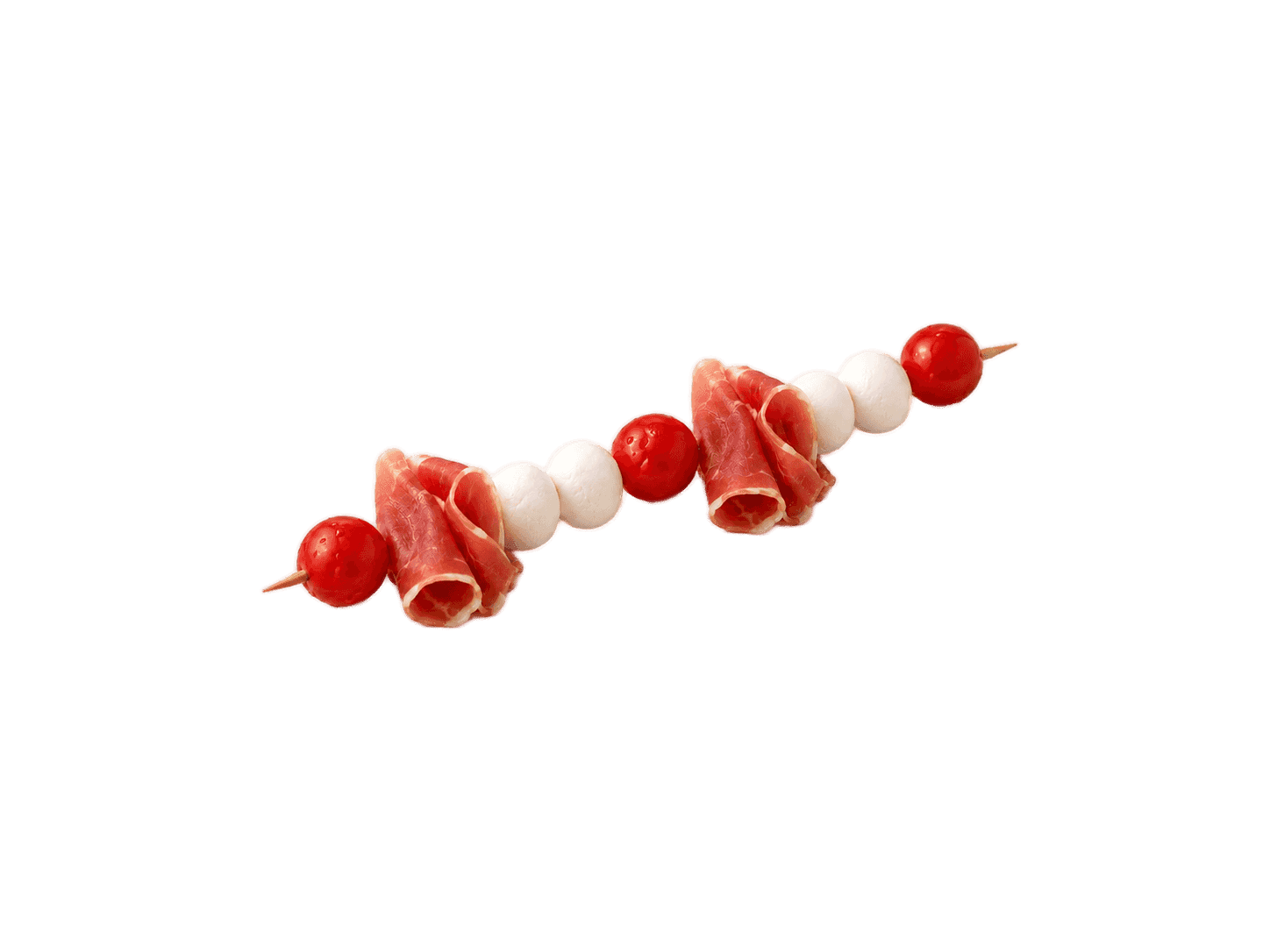 Serrano ham, cherry tomato and mozzarella skewer