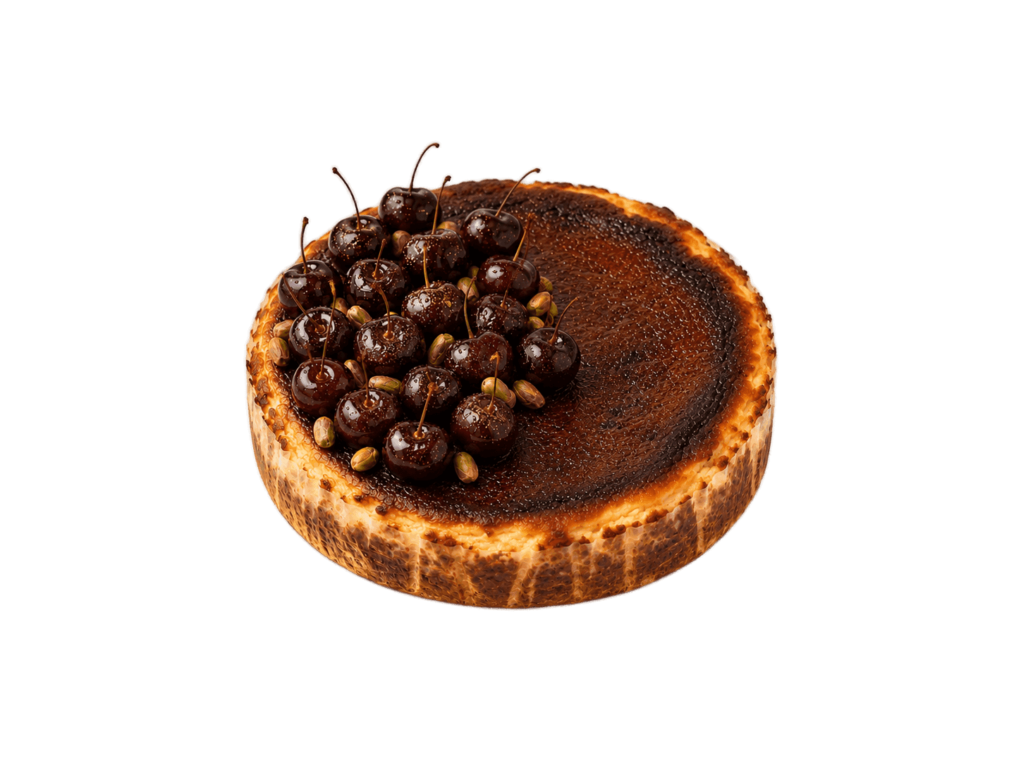 Tarta de queso la viña con cerezas y pistachos