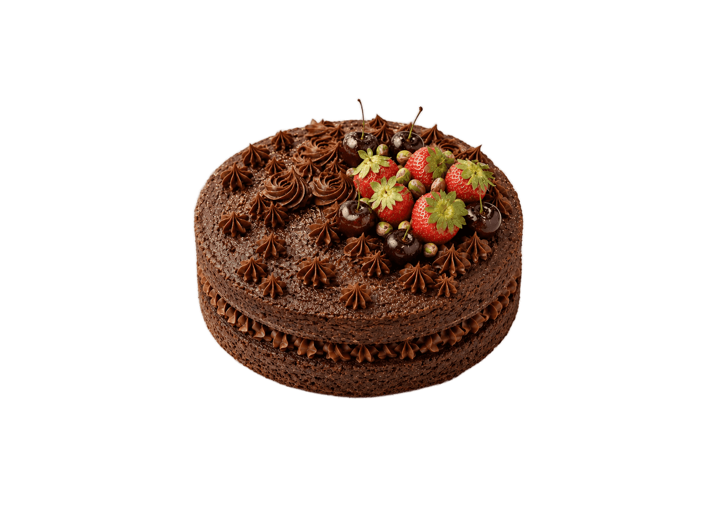 Tarta brownie con dulce de leche, cerezas y fresas